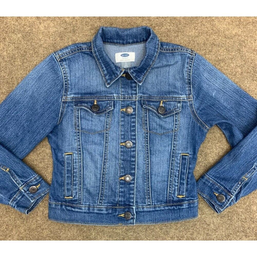 Old Navy Kids Denim Jacket Size S (6-7) Trucker Blue Jean Snap Stretch Type III